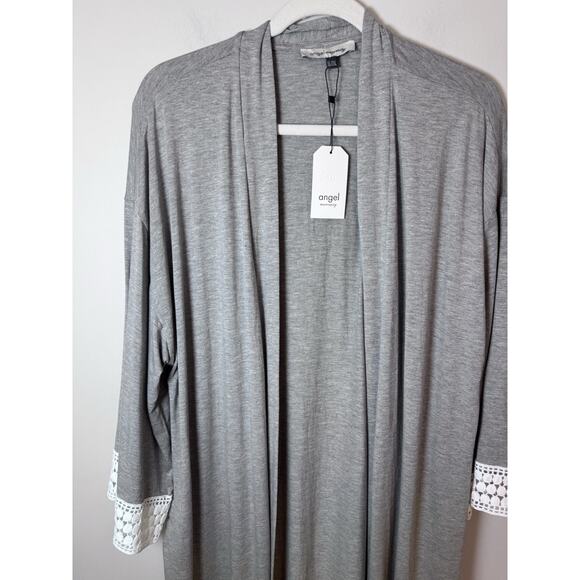 Angel Maternity Womens Sz XL/2XL Bamboo Robe Grey Crochet Trim Hospital Robe NWT - Picture 3 of 13